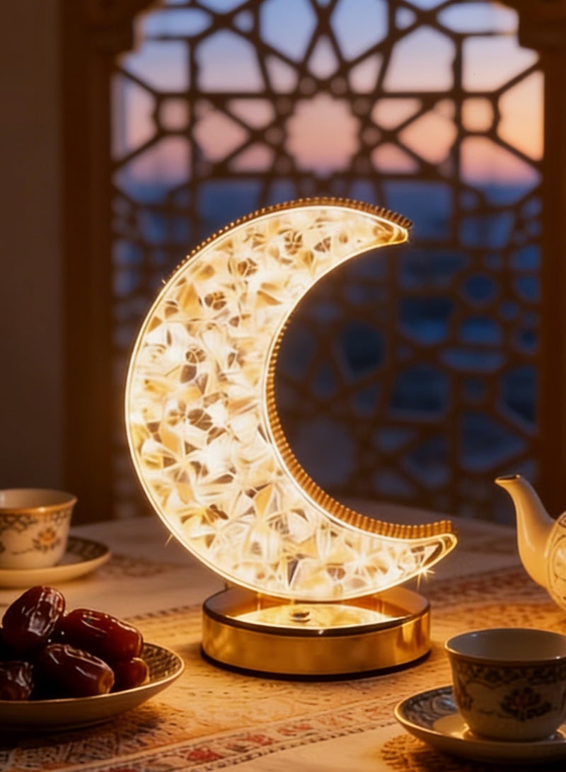 Yoawllty Ramadan Decorations, Ramadan Lights, Ramadan Decorations LED Crystal Moon Shape Night Light, Touch Night Lamp for Bedroom, Living Room - Image 1